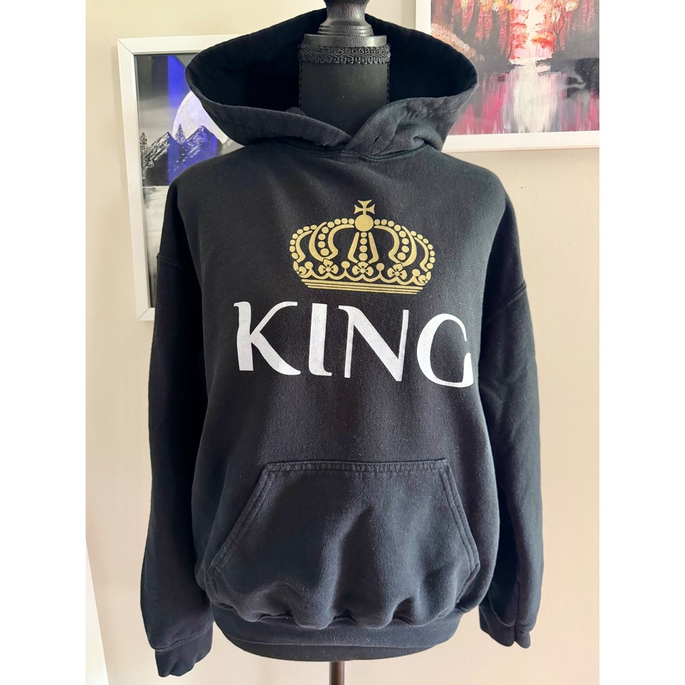 Gildan Heavy Blend Mens King Crown Graphic Hoodie Black Sweatshirt Size M